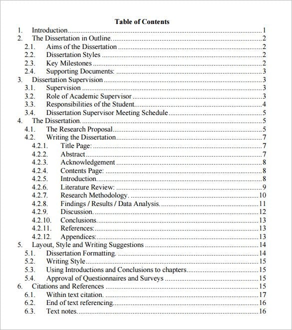sample master disseration outline template free download
