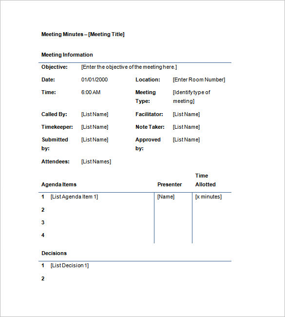 Free Meeting Minutes Templates 17+ Free Sample, Example Format
