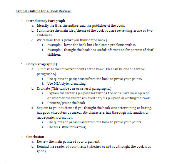 sample outline for a book review