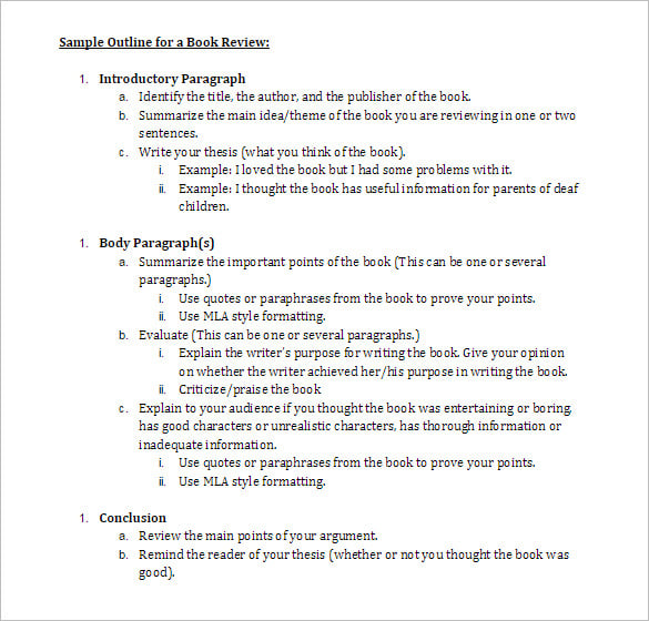 book report outline examples