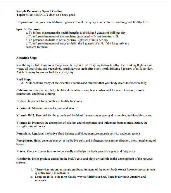 sample persuasive speech outline format