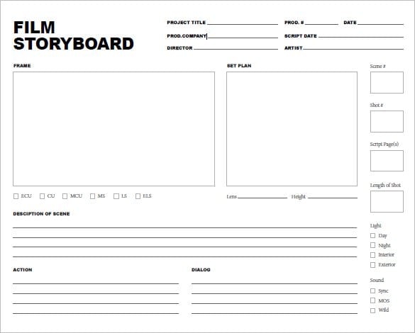 sample printable movie storyboard template pdf