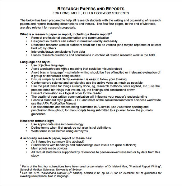 Sample of a research report format