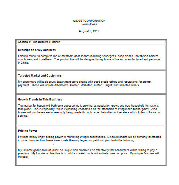 sample small business plan template