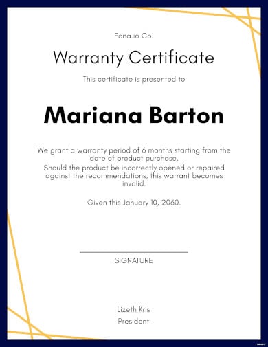 sample warranty certificate