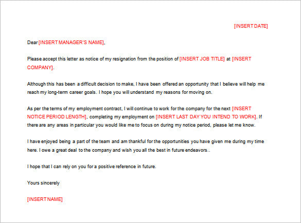sample of resignation letter template in detailed to quit job