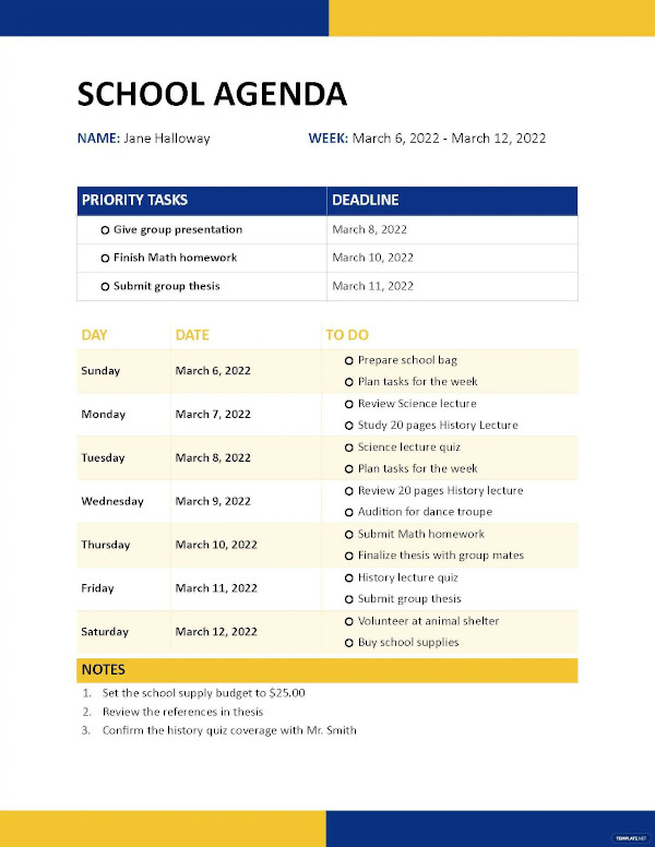 school agenda template