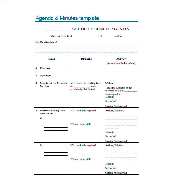 school meeting minutes template example