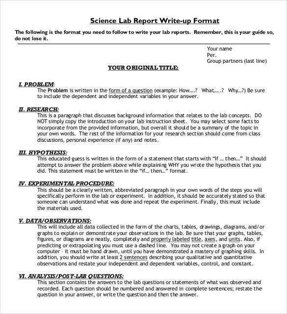 science lab report write up format