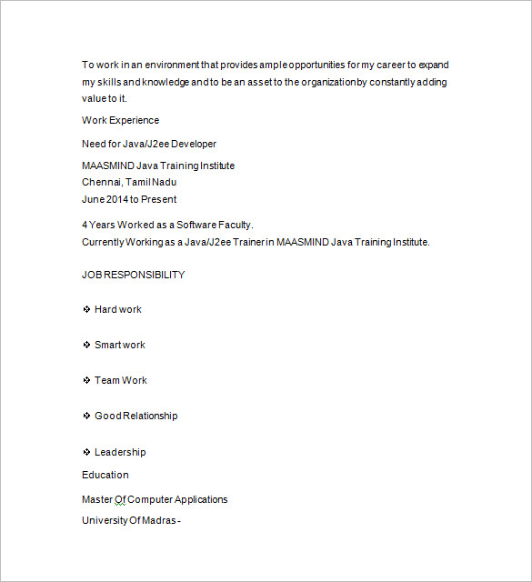Java Developer Resume Template - 17+ Samples, Examples, Format Download!