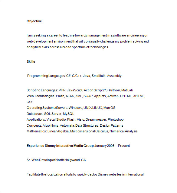 24+ PHP Developer Resume Templates DOC, PDF