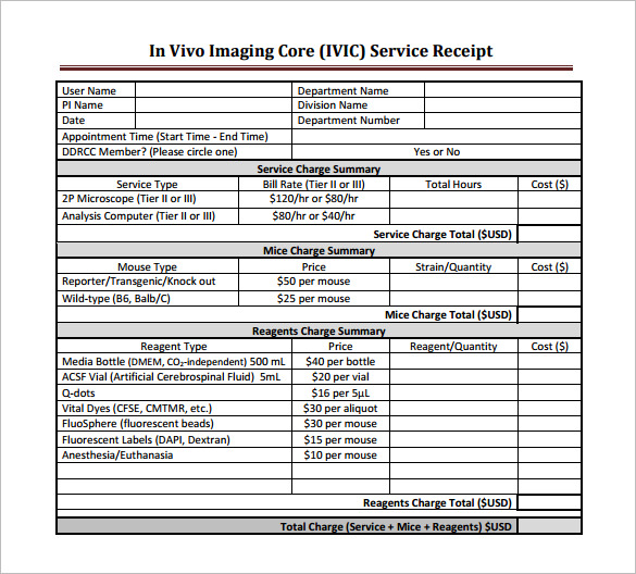 service charge sample receipt free download