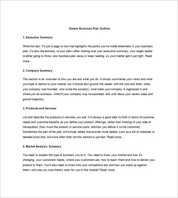 simple business plan outline template free download