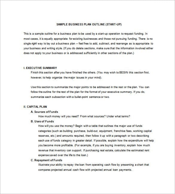 small business plan outline template sample