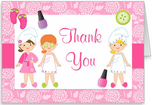 spa birthday party thank you card