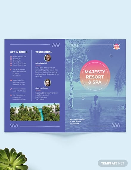 spa resort bi fold brochure template