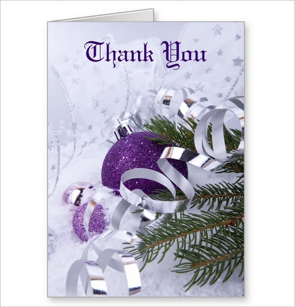 sparkling purple ornaments thank you card