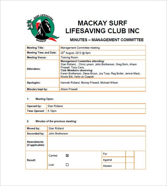 sports-club-meeting-minutes-template