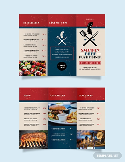 steakhouse bbq restaurant take out trifold brochure template