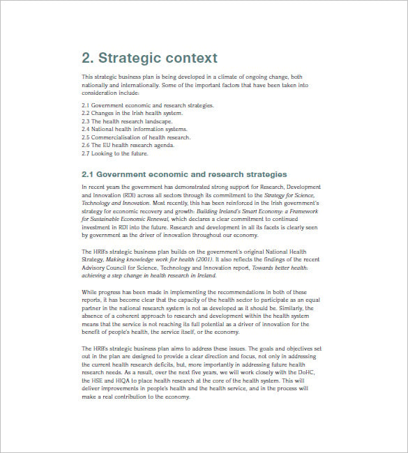 strategic business plan template free download