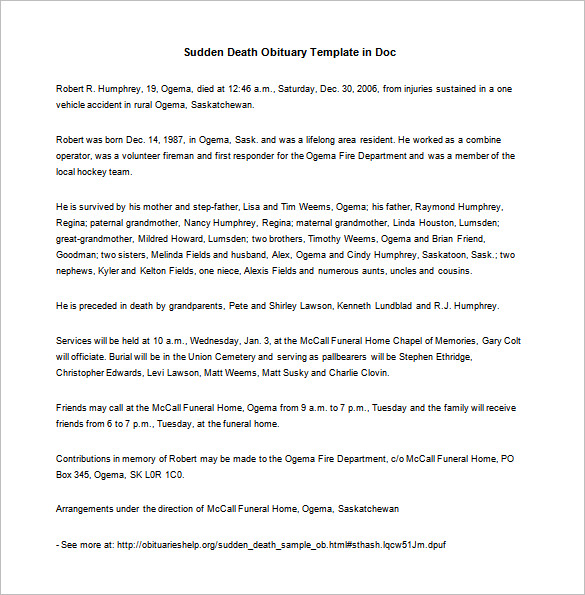 9+ Death Obituary Templates DOC, PDF, PSD