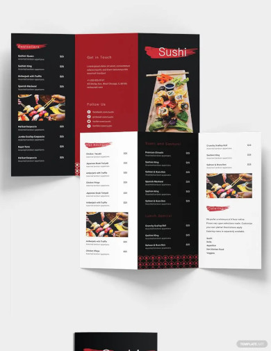 sushi restaurant take out trifold brochure template