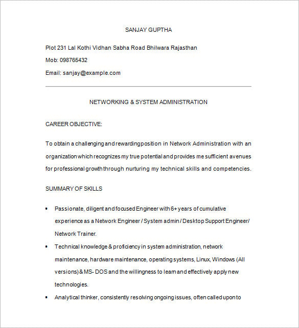 system-administrator-resume-sample