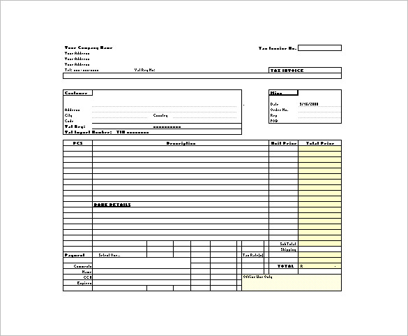 tax invoice receipt in excel format download