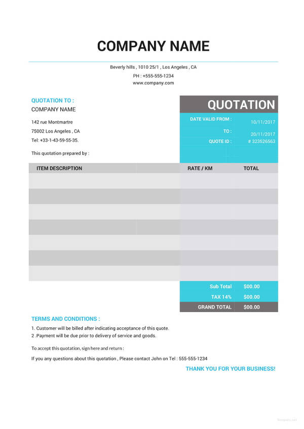 taxi-quotation-template