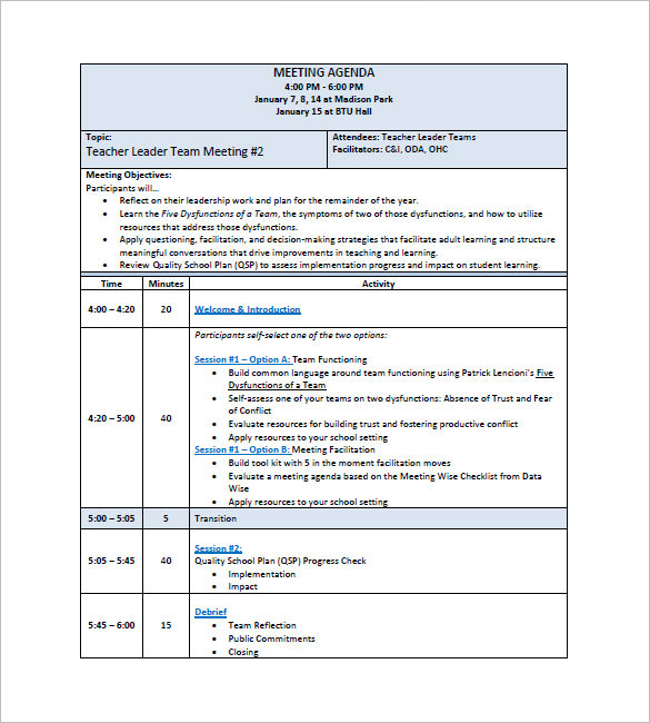 teaching staff meating minutes template