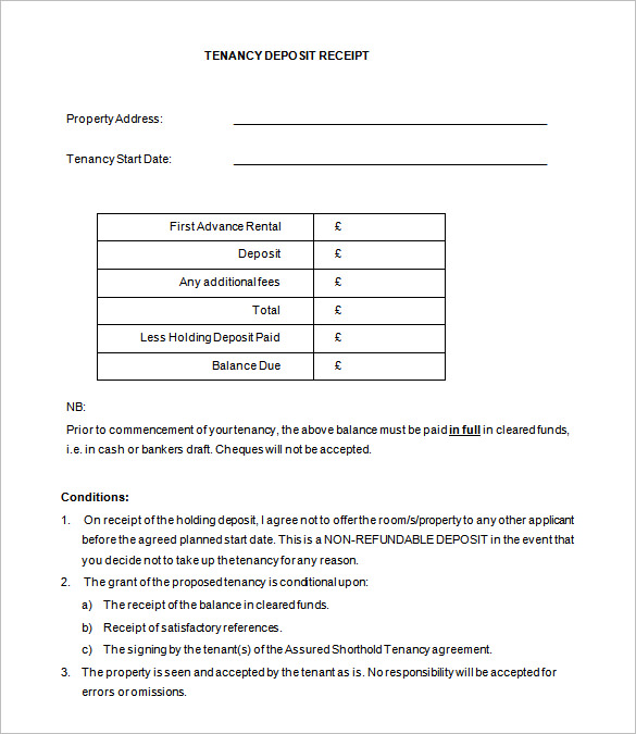 tenancy deposit receipt template word download