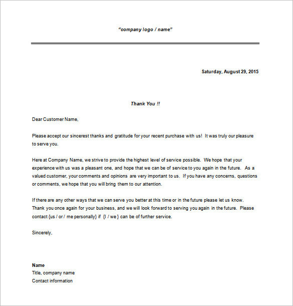 thank you for your business sample letter