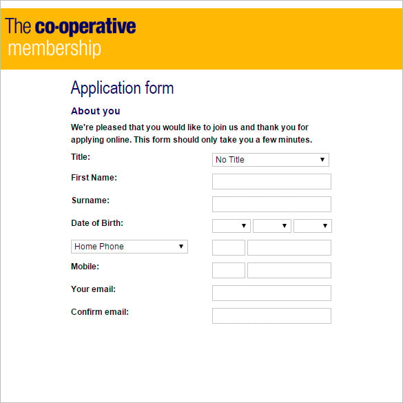 the co opeative membership card form sample