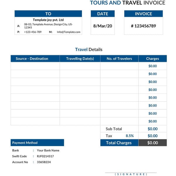 tour travel bill sample format