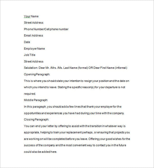 two weeks notice letter template