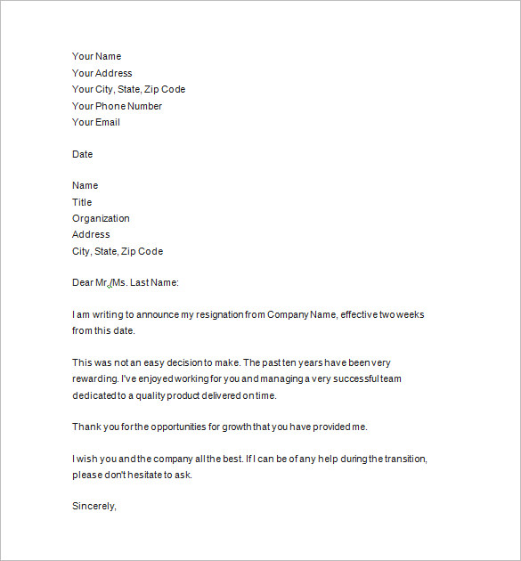 Resignation Notice Template - 17+ Free Samples, Examples, Format Download