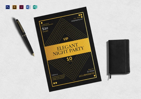 vip night party flyer template