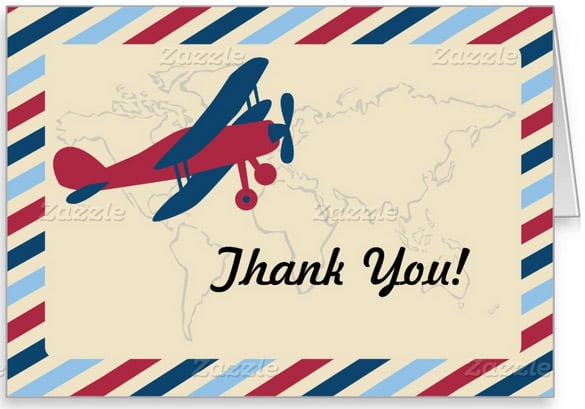 vintage plane airmail thank you stationery card