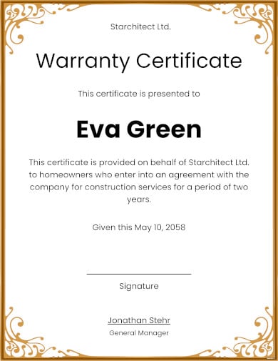 vintage warranty certificate