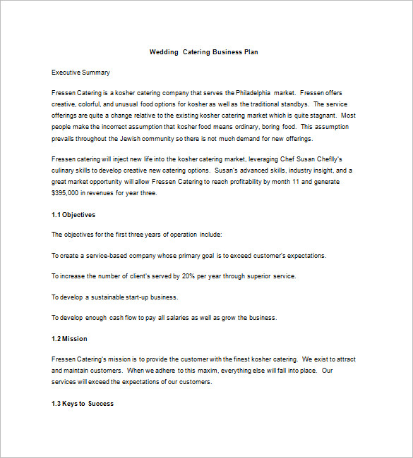 wedding catering business plan templates