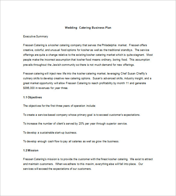 wedding catering business plan templates