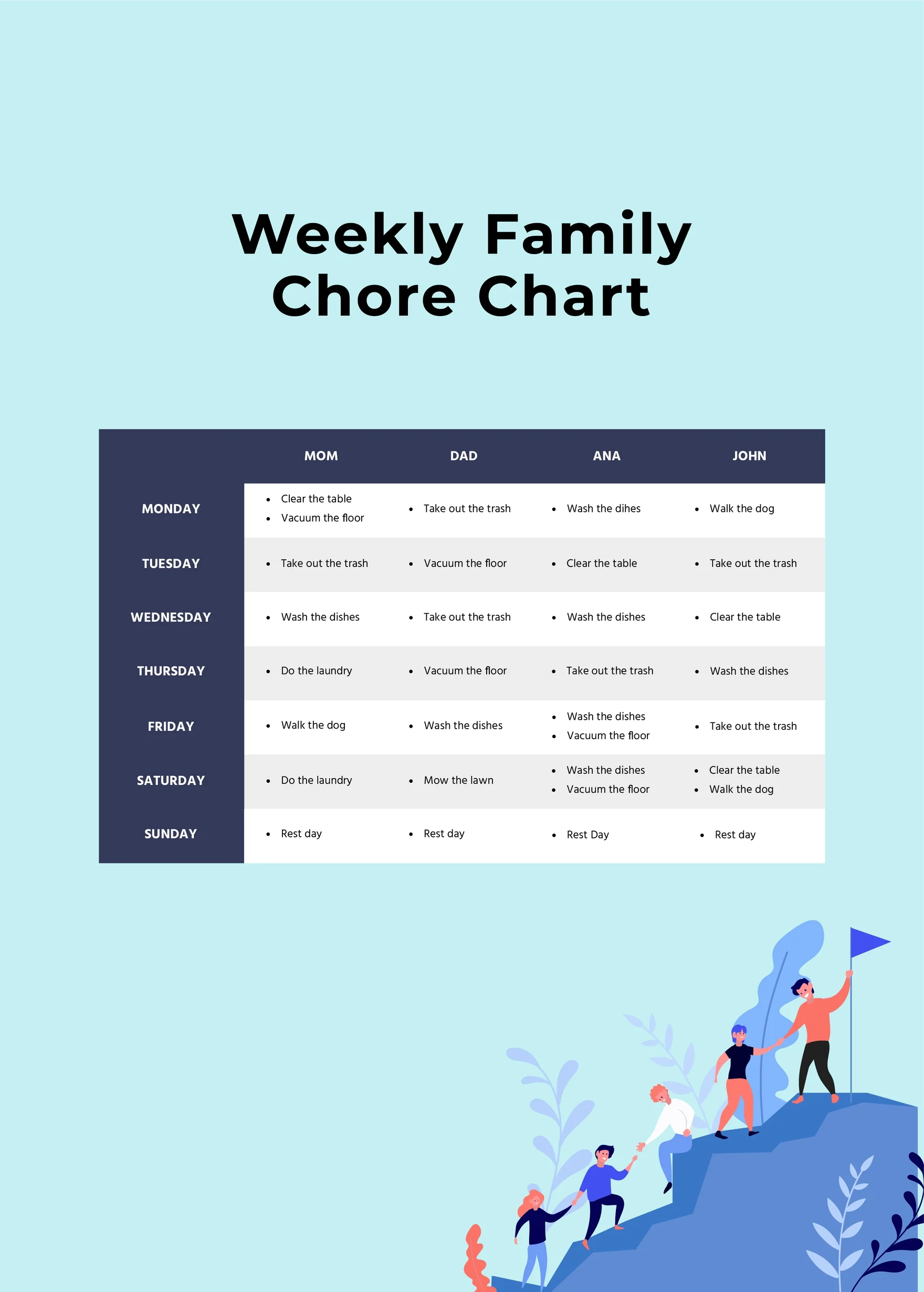 weekly family chore chart download