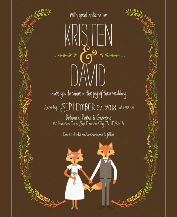 whimsical woodland foxes wedding invitation card example download