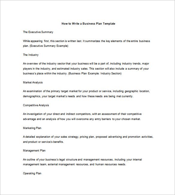 write a business plan outline template