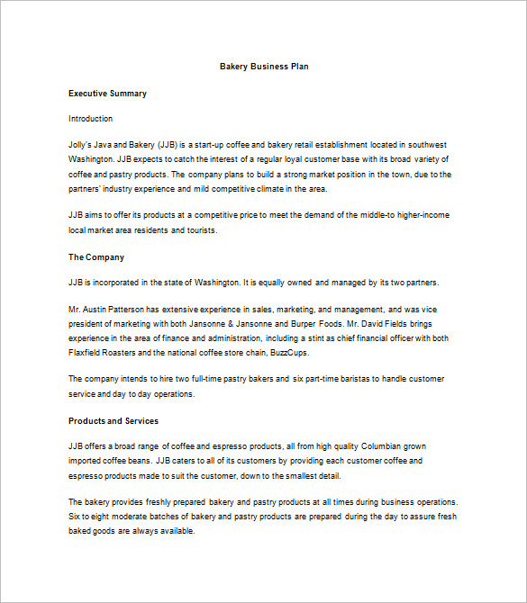 bakery business plan essay