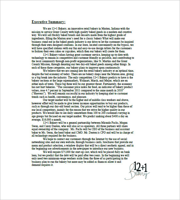 Business plan executive summary example pdf