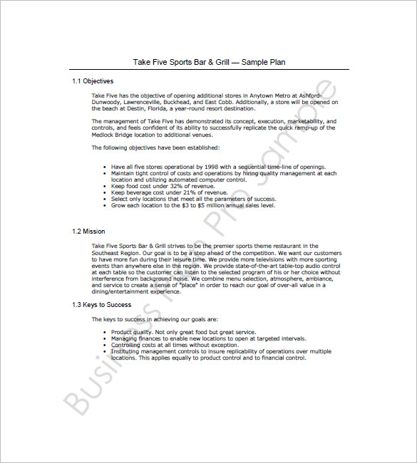 bar and grill business plan pdf