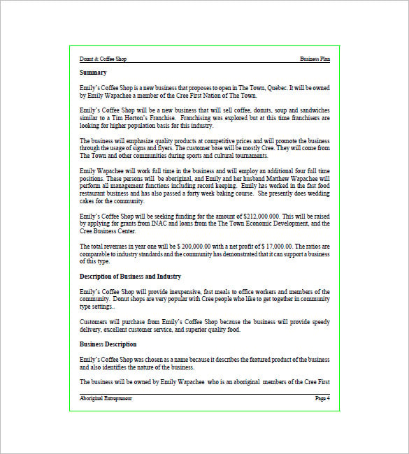 coffee shop business plan sample pdf
