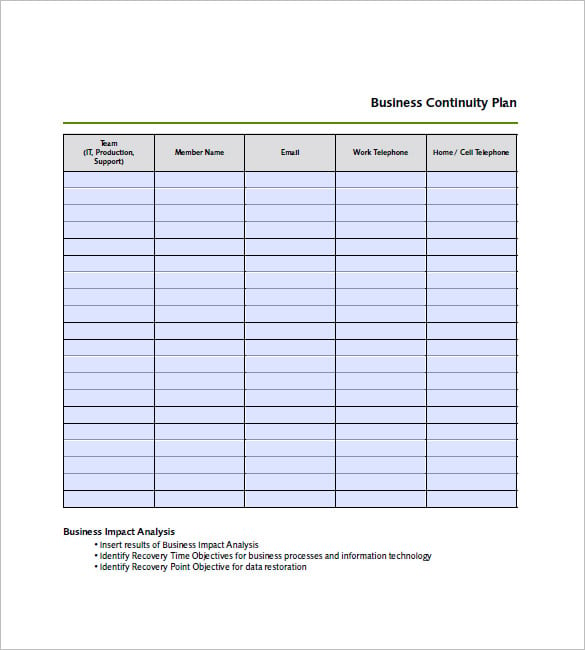 sample template for business continuity plan