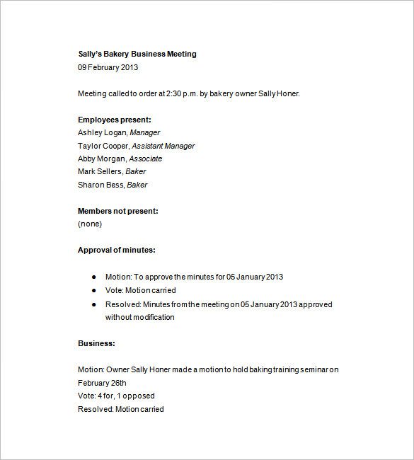 business meeting minutes template sample